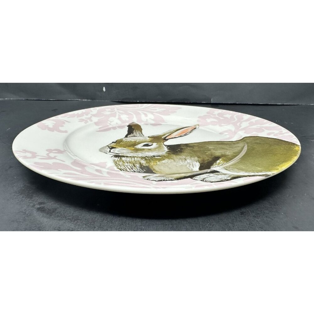 CIROA PINK BUNNY Porcelain Dinner Plate Floral Damask Easter Spring Rabbit - Picture 4 of 9